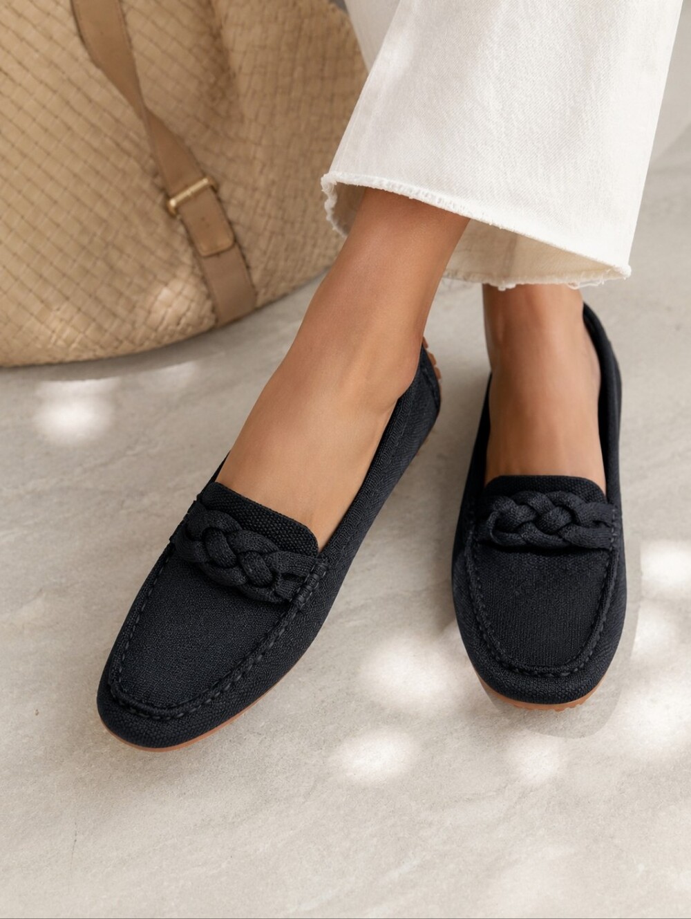 Rothy's The Braid Driver Black Knit Loafers Women's 7 Washable